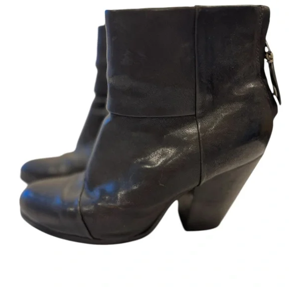 RAG & BONE Newbury Boot Leather Moto Bootie Black Size 37